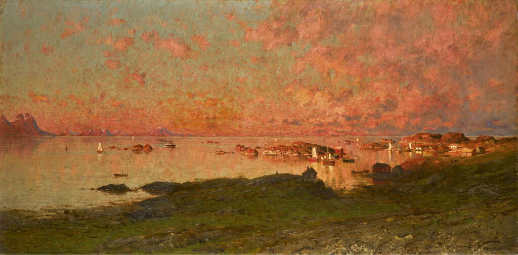 View full screen - View 1 of Lot 57. ADELSTEEN NORMANN | Midnight Sun at Lofoten, Norway.