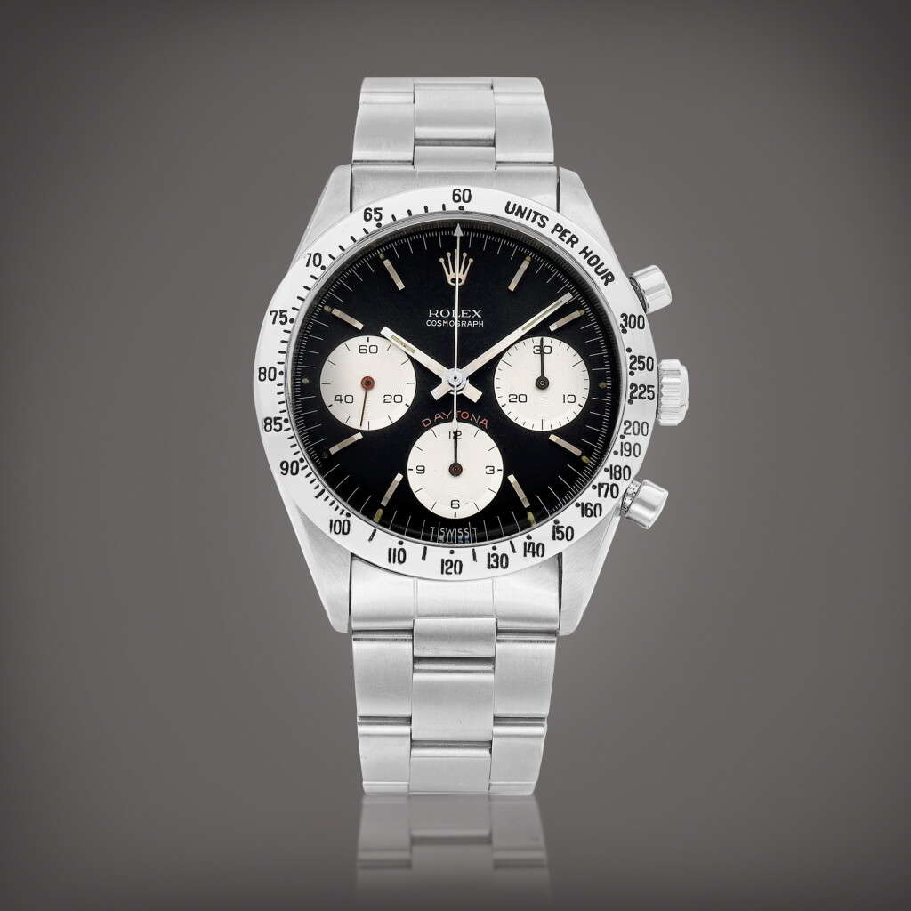 View full screen - View 1 of Lot 2241. Cosmograph Daytona, Reference 6239 | A stainless steel chronograph wristwatch with bracelet, Circa 1967 | 勞力士 | Cosmograph Daytona 型號6239 | 精鋼計時鏈帶腕錶,約1967年製.