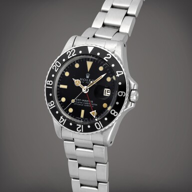 View full screen - View 1 of Lot 118. GMT-Master, Reference 1675 | A stainless steel dual time zone wristwatch with date, bracelet and additional 'Pepsi' bezel | Circa 1972.