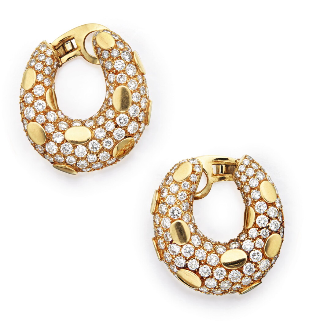 View full screen - View 1 of Lot 355. PAIR OF GOLD AND DIAMOND EARCLIPS, VAN CLEEF & ARPELS, FRANCE.