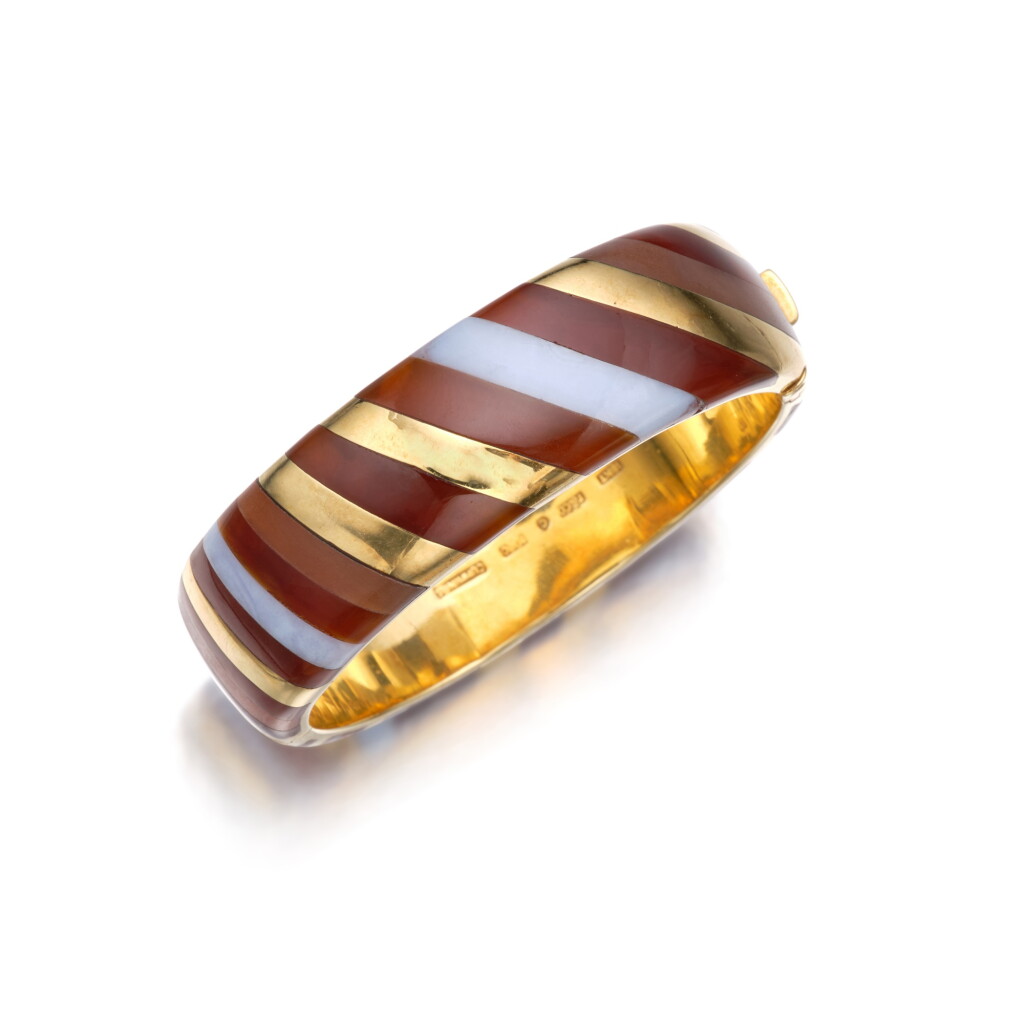 View full screen - View 1 of Lot 240. Gold and Chalcedony Bangle-Bracelet.