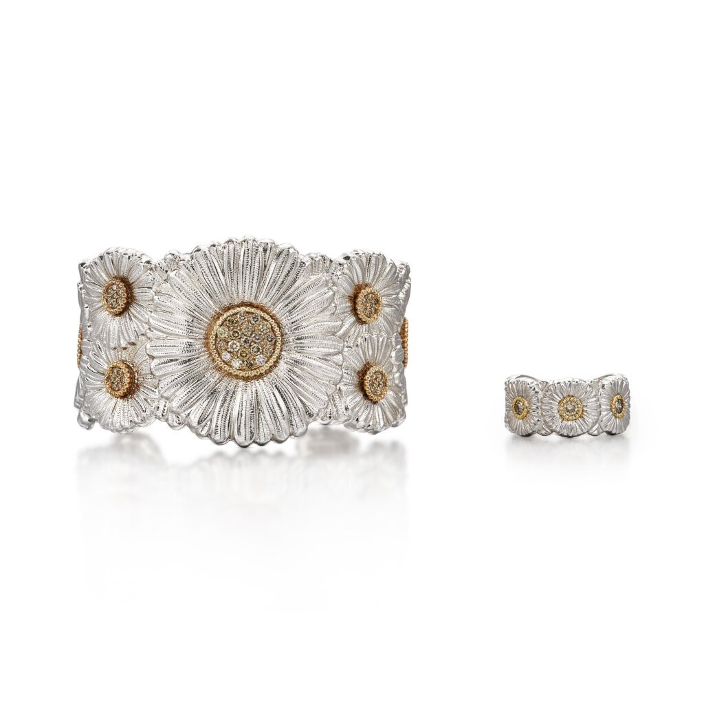 View full screen - View 1 of Lot 514. 'Blossoms Diamonds' Diamond Cuff Bangle and Ring | 布契拉提 | 'Blossoms Diamonds' 鑽石手鐲 及 戒指.