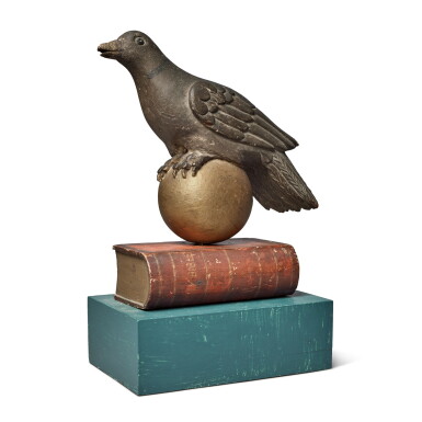 View full screen - View 1 of Lot 160. American Polychrome-Paint-Decorated and Carved Wooden Sculpture of a Dove on a Bible, 19th Century.