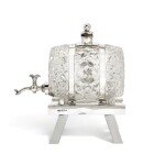 A silver-mounted cut-glass whisky barrel, John Grinsell & Sons, Birmingham, 1927