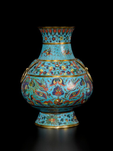 View full screen - View 1 of Lot 79. A cloisonné enamel 'taotie' hu-form vase, Late Ming dynasty.