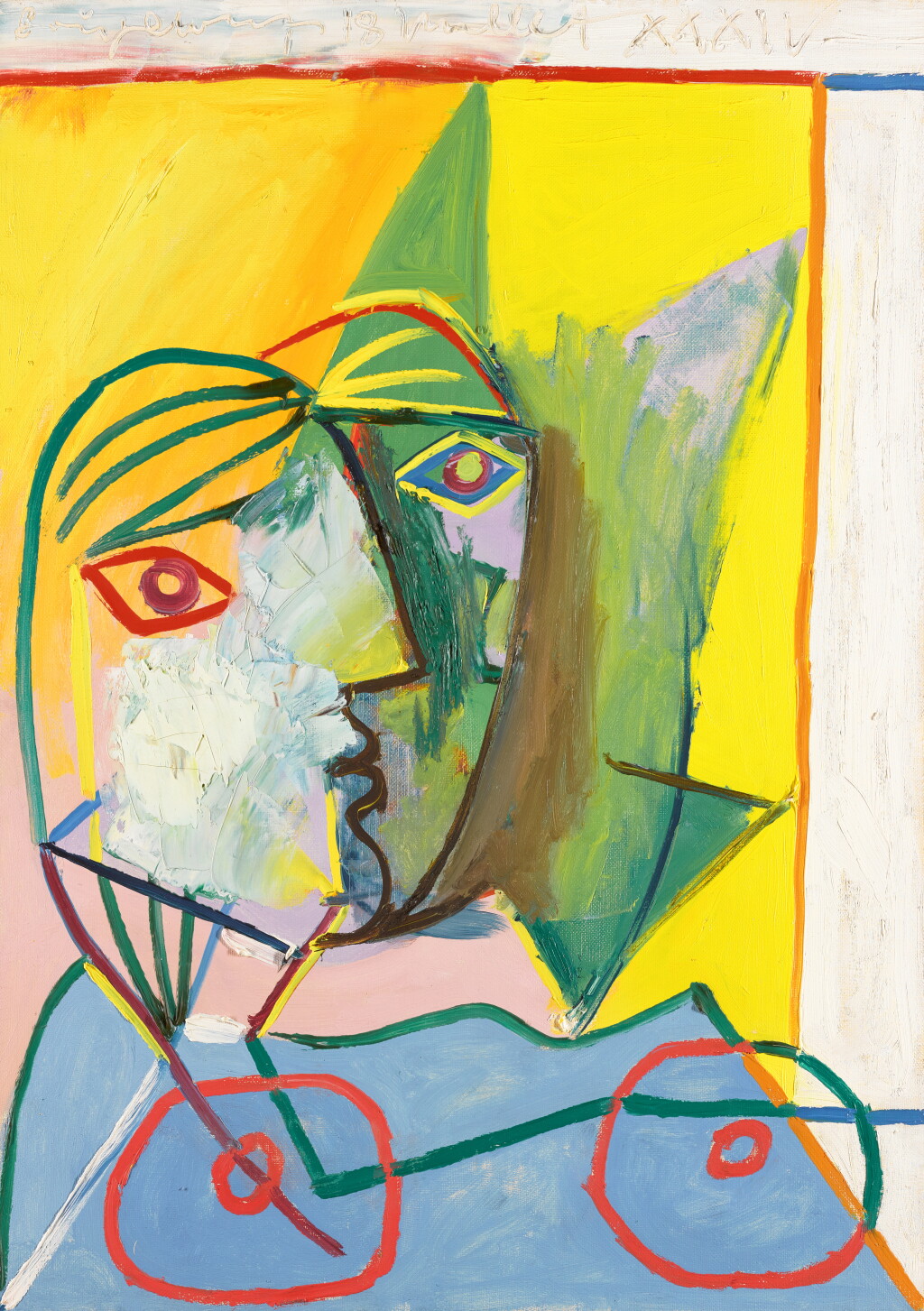 View full screen - View 1 of Lot 24. Tête de femme sur fond jaune.