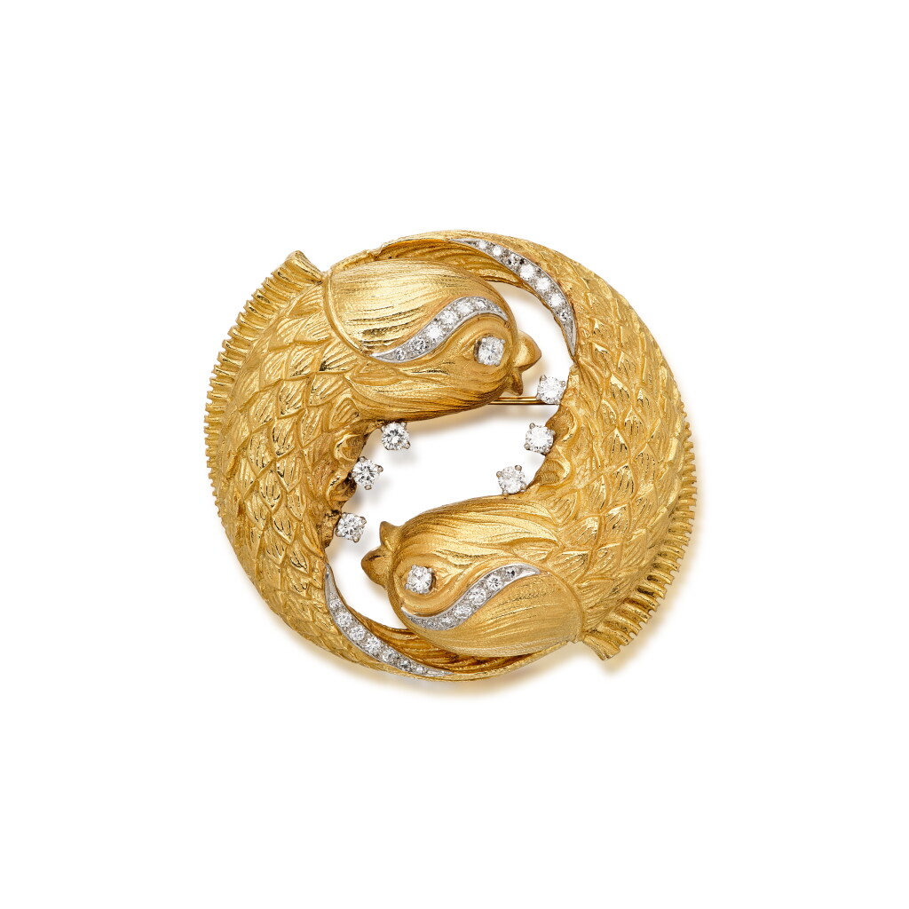 View full screen - View 1 of Lot 358. Gold and Diamond Pendant-Brooch.