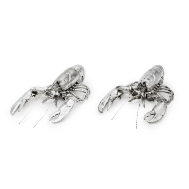 View full screen - View 1 of Lot 74. A pair of Italian pewter lobster-form condiment dishes, Giovanni Patrini Per Atena, 20th century.