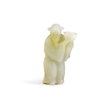 View full screen - View 1 of Lot 261. A pale celadon jade figure of a bearded sage, 17th/18th century | 十七/十八世紀 青白玉文官立像.