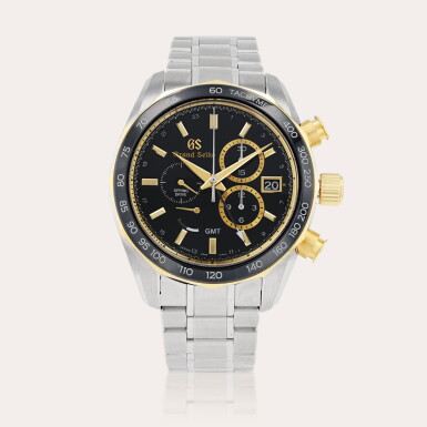 View full screen - View 1 of Lot 443. GMT, limited edition, reference SBGC240G Montre bracelet chronographe en acier et or jaune à double fuseau horaire avec date et indication de réserve de marche | Stainless steel and yellow gold chronograph wristwatch with dual time zone, date, power reserve indication and bracelet Vers 2023 | Circa 2023.