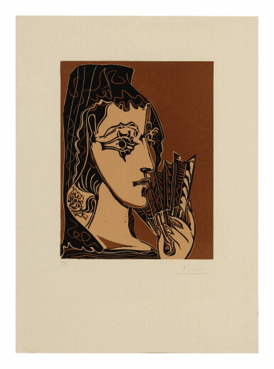 View full screen - View 1 of Lot 42. PABLO PICASSO | PORTRAIT DE JACQUELINE EN CARMEN (B. 1095; BA. 1324).