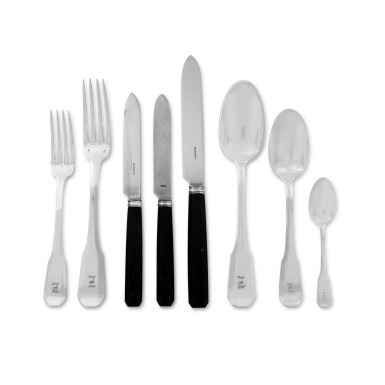 View full screen - View 1 of Lot 39. A French Silver and Ebonized Wood Flatware Service, Olier & Caron, Paris, Circa 1920.