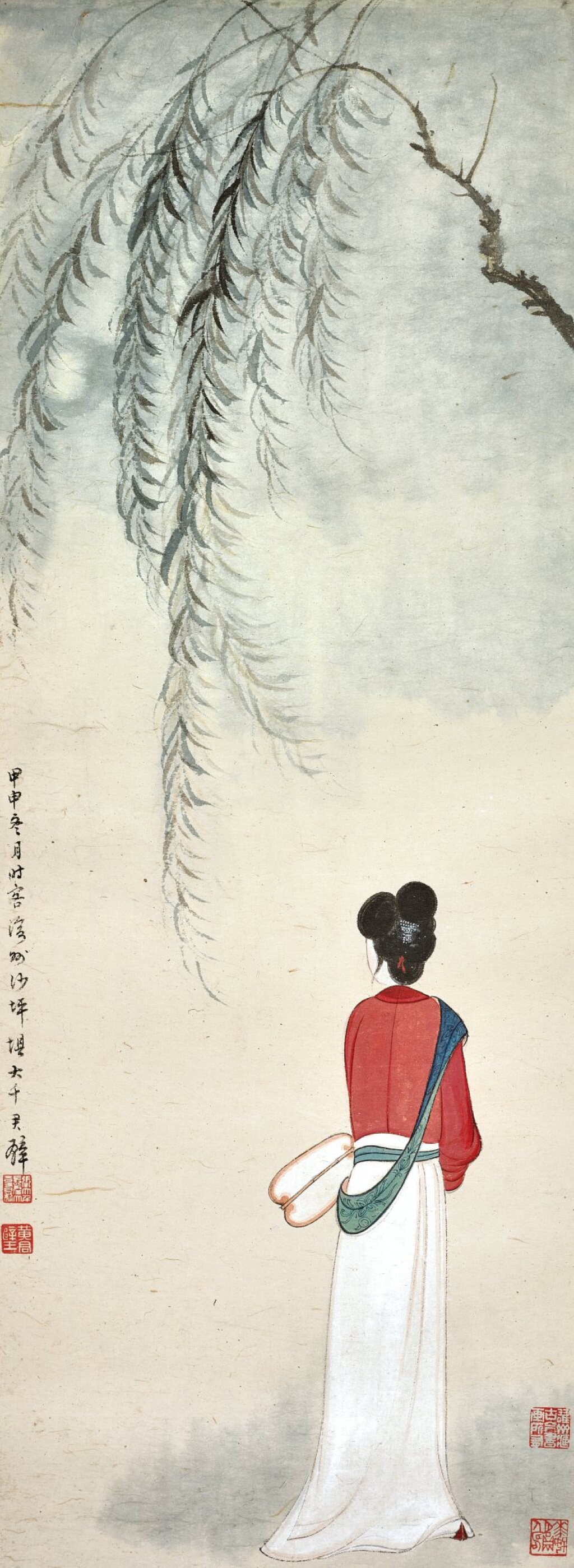 View full screen - View 1 of Lot 3126. 張大千、黃君璧 柳蔭仕女 | Zhang Daqian; Huang Junbi, Lady under the Willows.