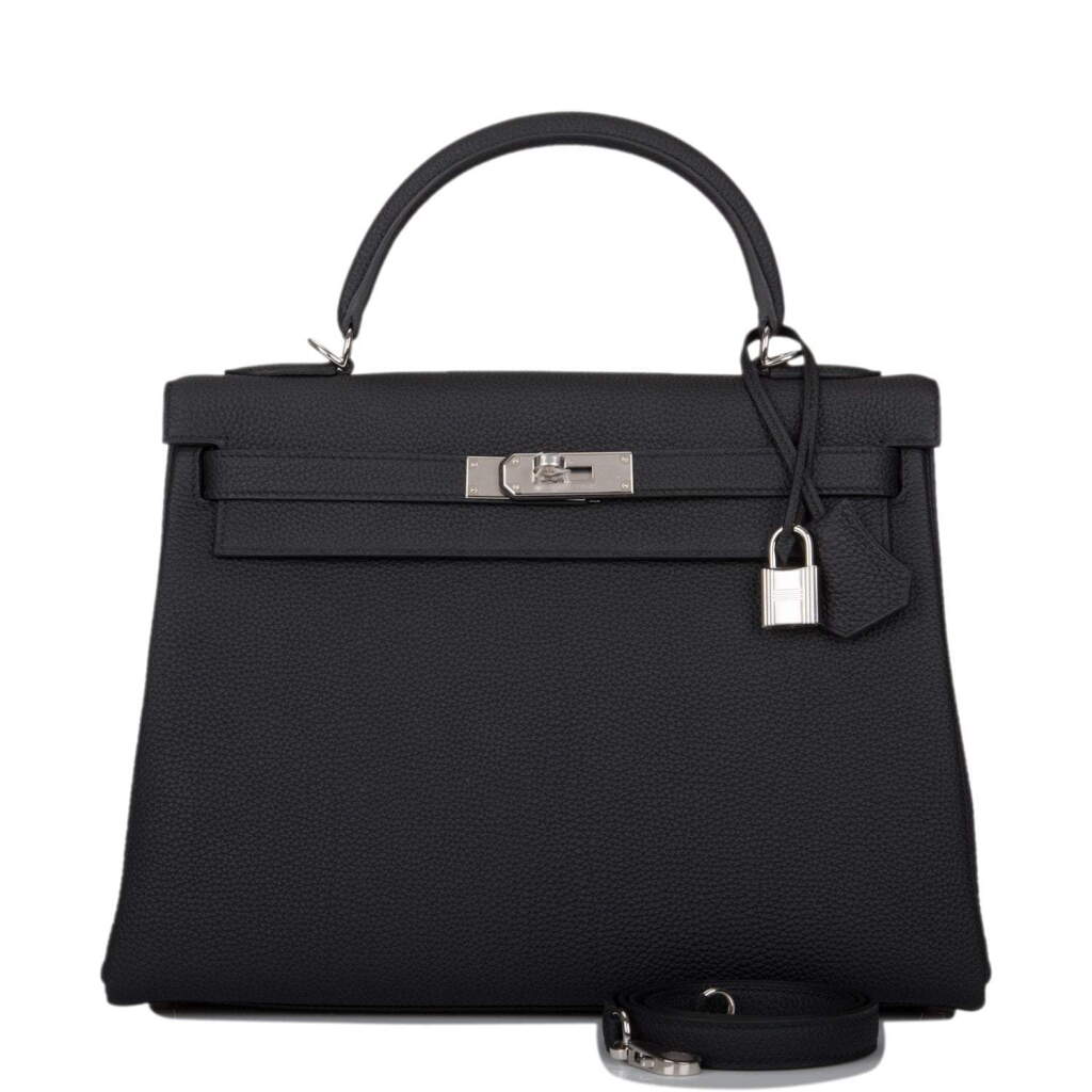 View full screen - View 1 of Lot 121. Black Togo Leather Retourne Kelly 32 Palladium Hardware, 2019.