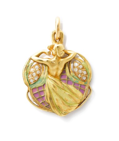 View full screen - View 1 of Lot 32. Pendentif émail et diamants | Enamel and diamond pendant.