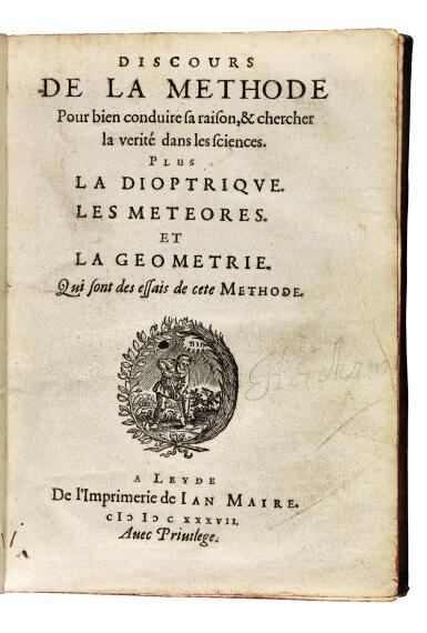 View full screen - View 1 of Lot 164. Descartes, Discours de la methode, Leiden, 1637, contemporary calf.