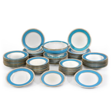 View full screen - View 1 of Lot 111. Queen Mary's Present: An English porcelain turquoise-ground part dinner service, circa 1885.