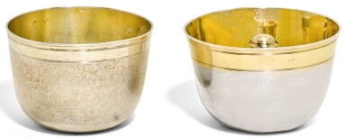 View full screen - View 1 of Lot 4. TWO GERMAN SILVER TUMBLER CUPS, ONE A 'TRINKSPIELE', CHRISTIAN HORNUNG II AND JOHANN WAGNER, AUGSBURG, CIRCA 1680.