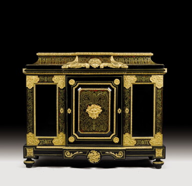 View full screen - View 1 of Lot 341. A Napoleon III style gilt-bronze mounted ebony, pear tree, rosewood, tortoiseshell, and brass-inlaid 'Boulle' marquetry bookcase cabinet, after a design by André-Charles Boulle, circa 1860.
