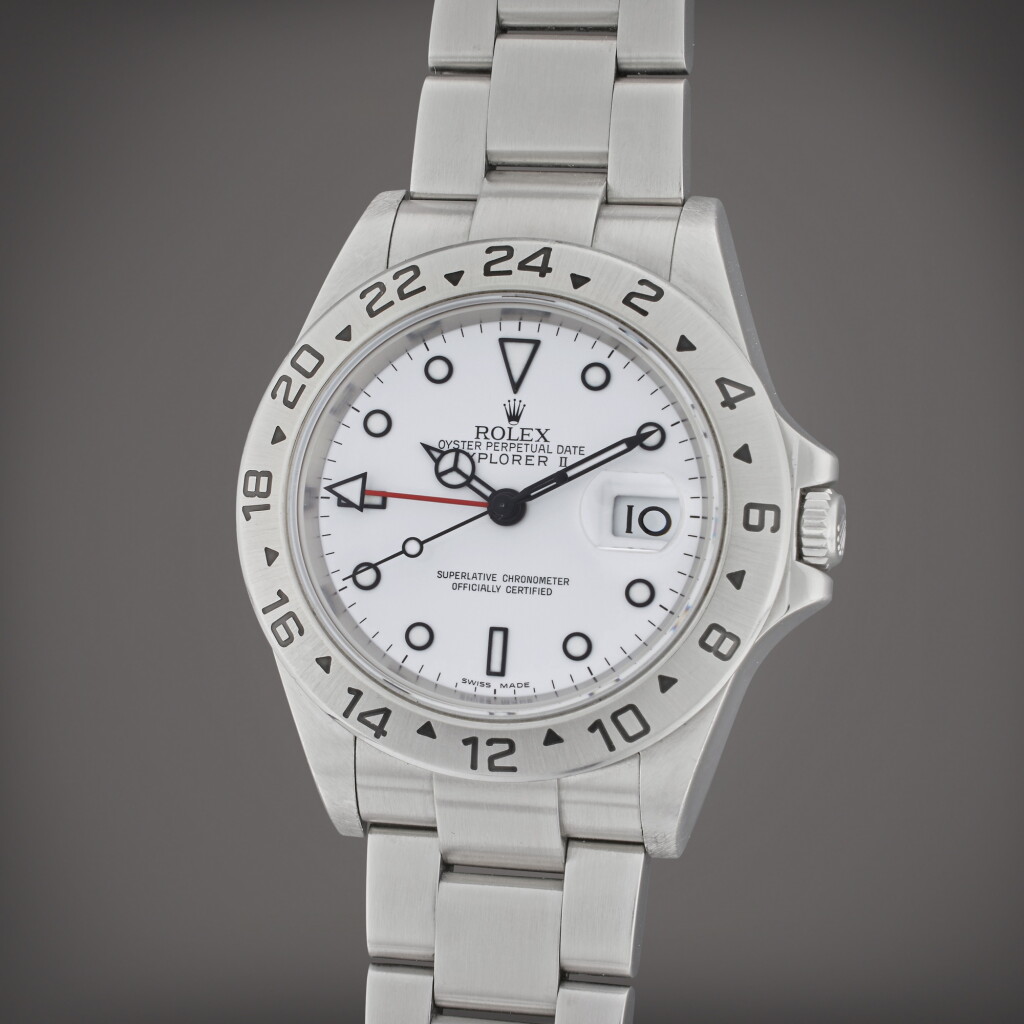 View full screen - View 1 of Lot 102. Reference 16570 Explorer II | A stainless steel automatic dual time wristwatch with date and bracelet, Circa 2007.
