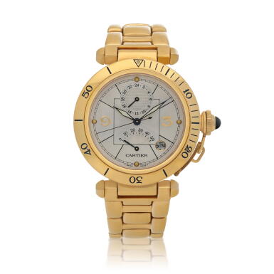 View full screen - View 1 of Lot 42. Pasha, Ref. 2395, Yellow gold wristwatch with date, 24-hour and power reserve indication, Circa 2000.