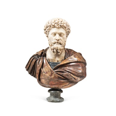 View full screen - View 1 of Lot 743. An Italian onyx and marble bust of the Emperor Marcus Aurelius, probably Roman 17th/18th century, after the Antique.