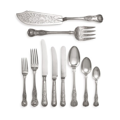 View full screen - View 1 of Lot 727. AN ASSEMBLED VICTORIAN SILVER KING'S PATTERN FLATWARE SERVICE, MOSTLY GEORGE ADAMS, LONDON, CIRCA 1840-1874.
