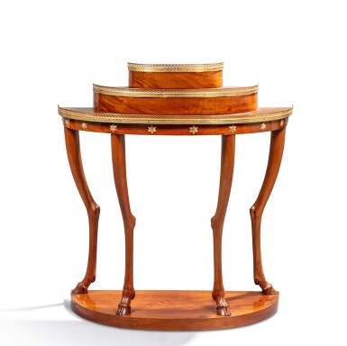 View full screen - View 1 of Lot 48. A North European neoclassical gilt-bronze mounted mahogany console demi-lune, early 19th century.