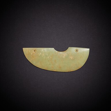 View full screen - View 1 of Lot 9420. A yellowish-celadon jade pendant, huang, Neolithic period | 新石器時代 青黃玉璜.