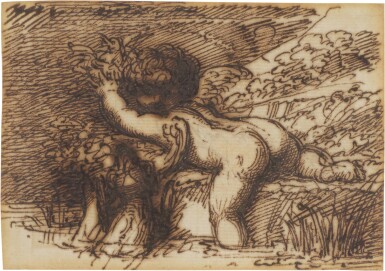 View full screen - View 1 of Lot 132. A study of Cupid lying on a riverbank catching a bird, circa 1785.