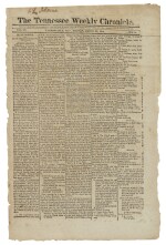 ADAMS, JOHN QUINCY | John Quincy Adams's copy of The Tennessee Weekly Chronicle, Vol. VI, No. 91. Clarksville, Tennessee: Printed by T. H. M'Keen, Monday, March 29, 1819