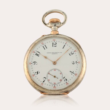View full screen - View 1 of Lot 252. A silver and gold keyless pocket watch | Made in 1909.