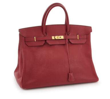View full screen - View 1 of Lot 65. Red leather and gold plated hardware handbag, Birkin 40, Hermès, 1991 .