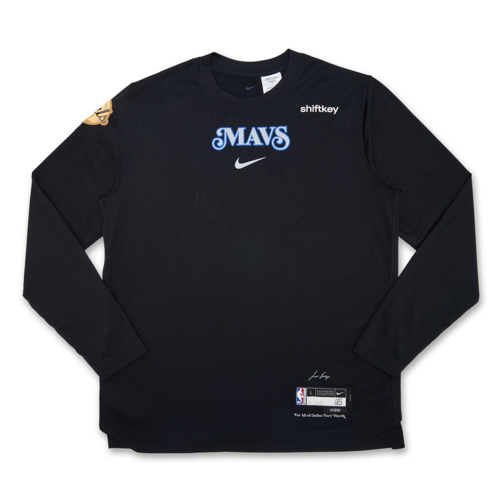 View full screen - View 1 of Lot 75. P.J. Washington Dallas Mavericks 2024 NBA Finals Game Issued ‘City Edition’ Long Sleeve Shooting Shirt .
