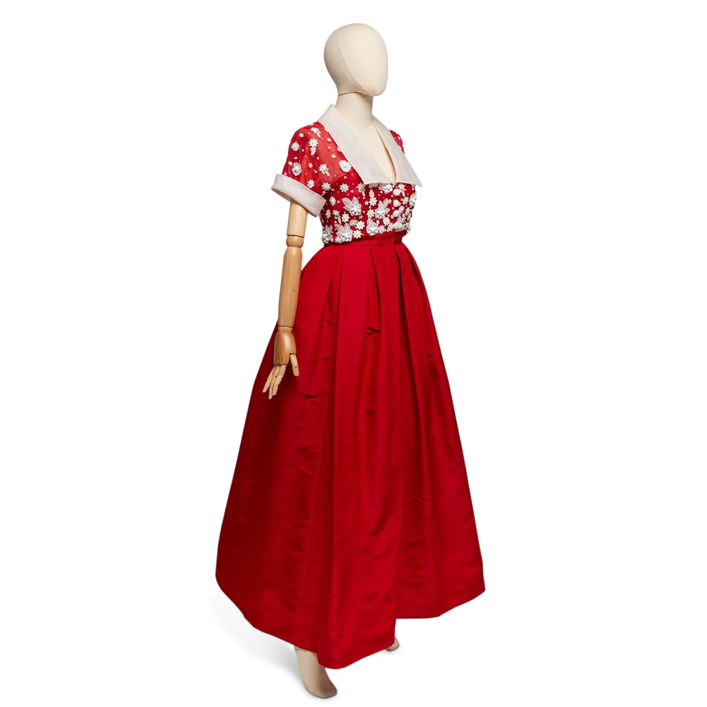 View full screen - View 1 of Lot 85. Haute Couture Red Faille Evening Gown, circa 1970.