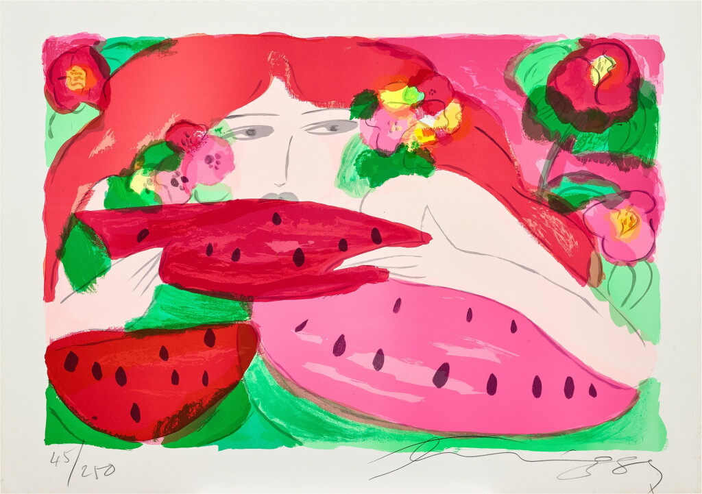 View full screen - View 1 of Lot 540. Walasse Ting 丁雄泉 | Lady with watermelons 西瓜女人.