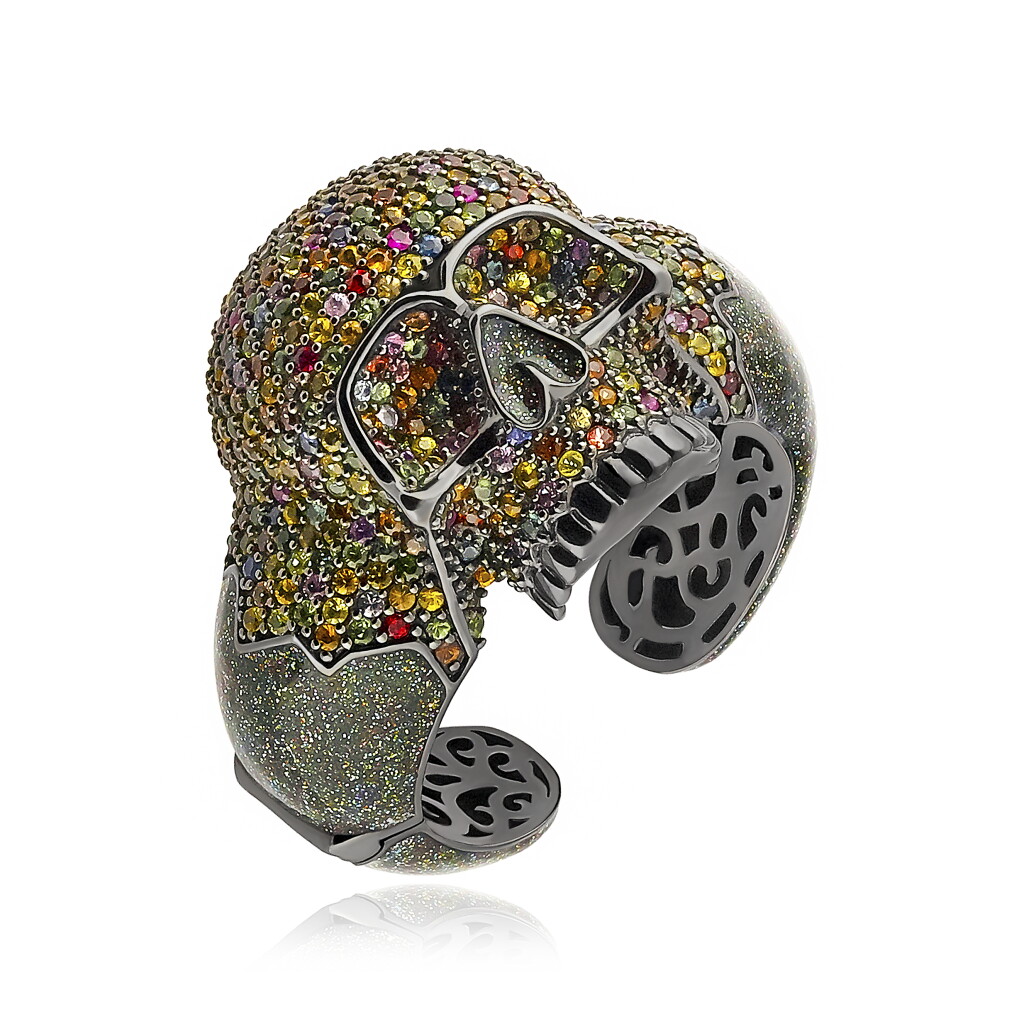 View full screen - View 1 of Lot 5. Sapphire Pave Skull Cuff Bracelet.