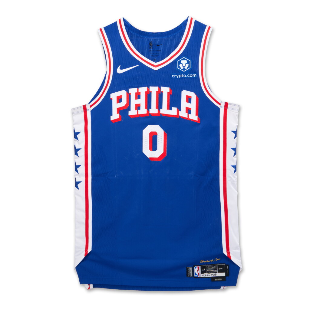 View full screen - View 1 of Lot 102. Tyrese Maxey Philadelphia 76ers 2023-2024 Game Worn Icon Edition Jersey | Matched to 2 Games.