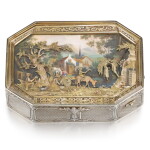 A VARICOLOURED GOLD AND ENAMEL AUTOMATON, GENEVA, EARLY 19TH CENTURY, THE SILVER-GILT CASE WEIR & SONS, DUBLIN, 1874