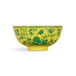 A yellow-ground green-enamelled 'longevity' bowl, Mark and period of Yongzheng