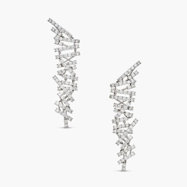 View full screen - View 1 of Lot 353. Pair of Diamond ‘Bakkheia’ Pendant-Earclips.