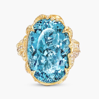 View full screen - View 1 of Lot 1524. Aquamarine and Diamond Ring | 海藍寶 配 鑽石 戒指.