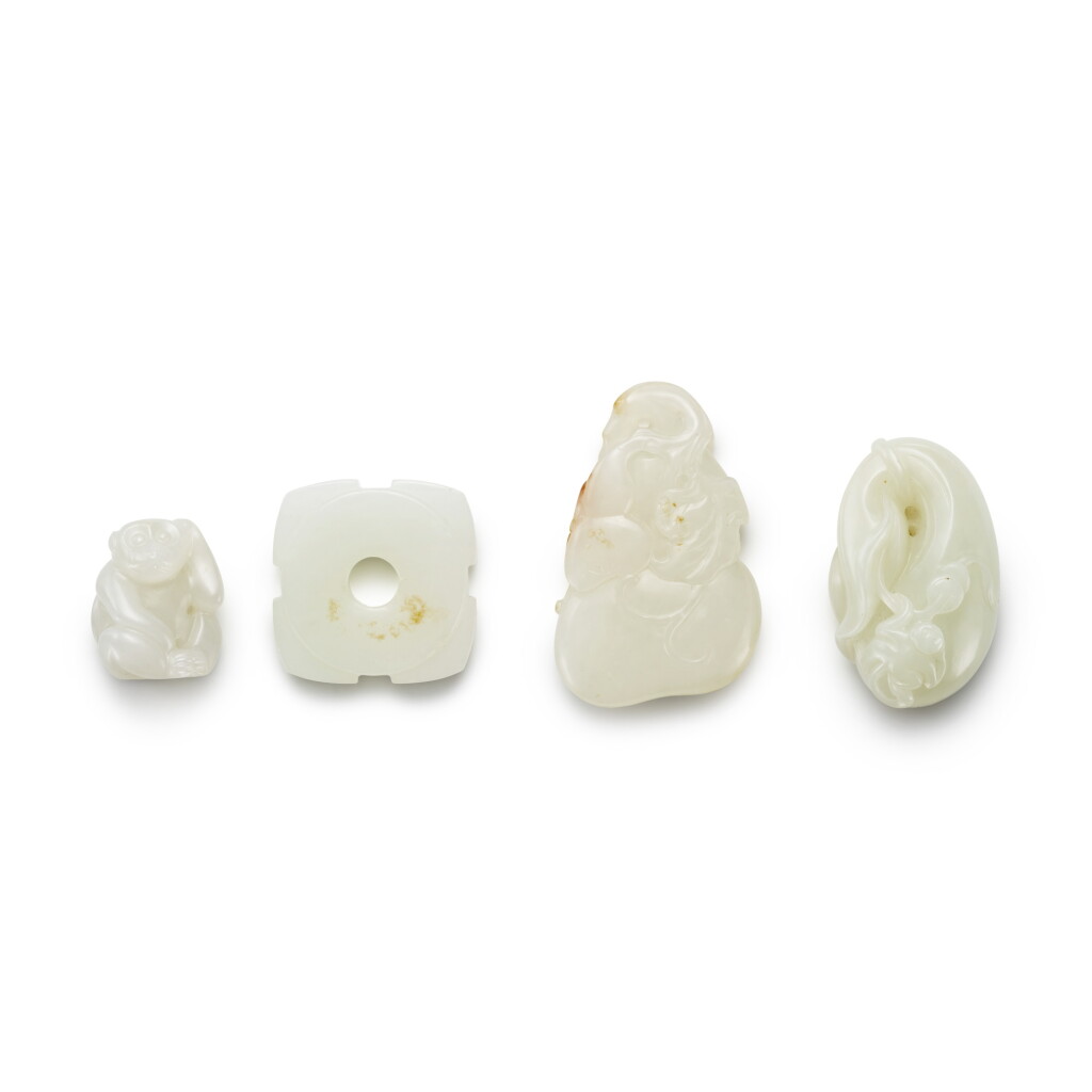 View full screen - View 1 of Lot 149. Four white jade carvings, 19th / 20th century.