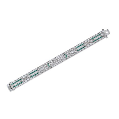 View full screen - View 1 of Lot 427. Diamond and Emerald Bracelet.