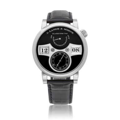 View full screen - View 1 of Lot 2147. Zeitwerk, Reference 140.029 | A white gold wristwatch with digital time display and power reserve indication, Circa 2018 | 朗格 | Zeitwerk 型號140.029 | 白金腕錶,備跳字及動力儲備顯示,約2018年製.