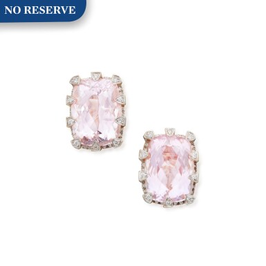 View full screen - View 1 of Lot 195. Pair of Kunzite and Diamond Earclips.