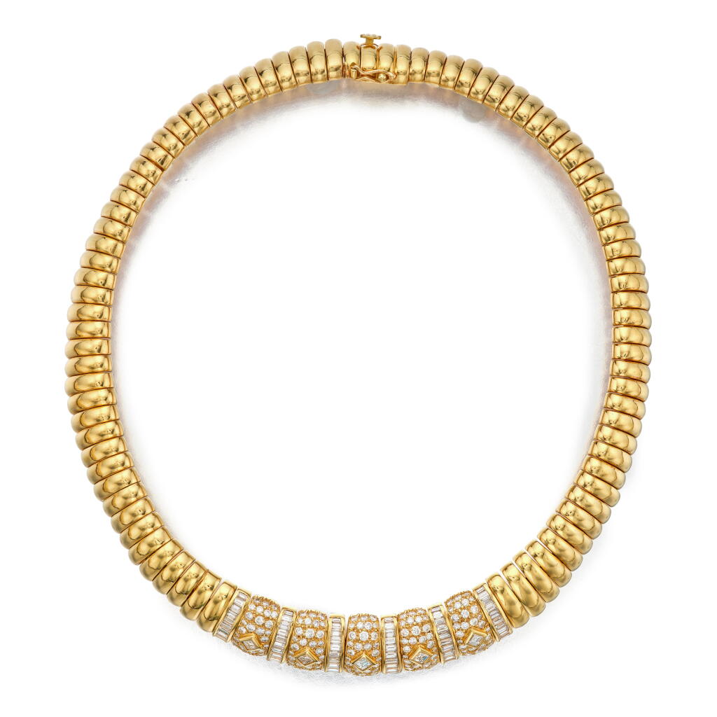 View full screen - View 1 of Lot 182. Gold and Diamond Necklace, France.