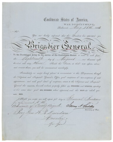 View full screen - View 1 of Lot 2180. Collection of Confederate correspondence relating to Colonel Henry Brevard Davidson.