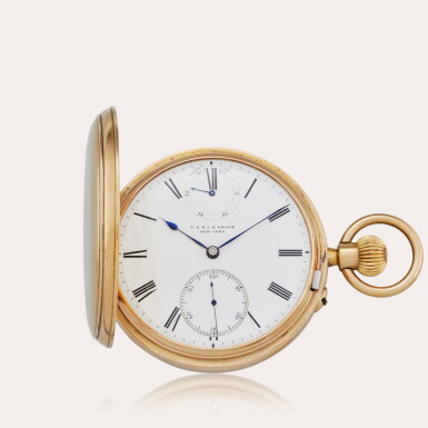 View full screen - View 1 of Lot 438. A pink gold hunting-cased keyless watch with duo-in-uno hairspring, rachet tooth lever escapement and up-and-down indication, No. 3680, Circa 1870 and later.