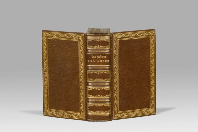 View full screen - View 1 of Lot 14. BAUDELAIRE. Les poètes de l'Amour. 1850. EO, avec "lesbos" en pré-originale. Elagante rel décorée époque.